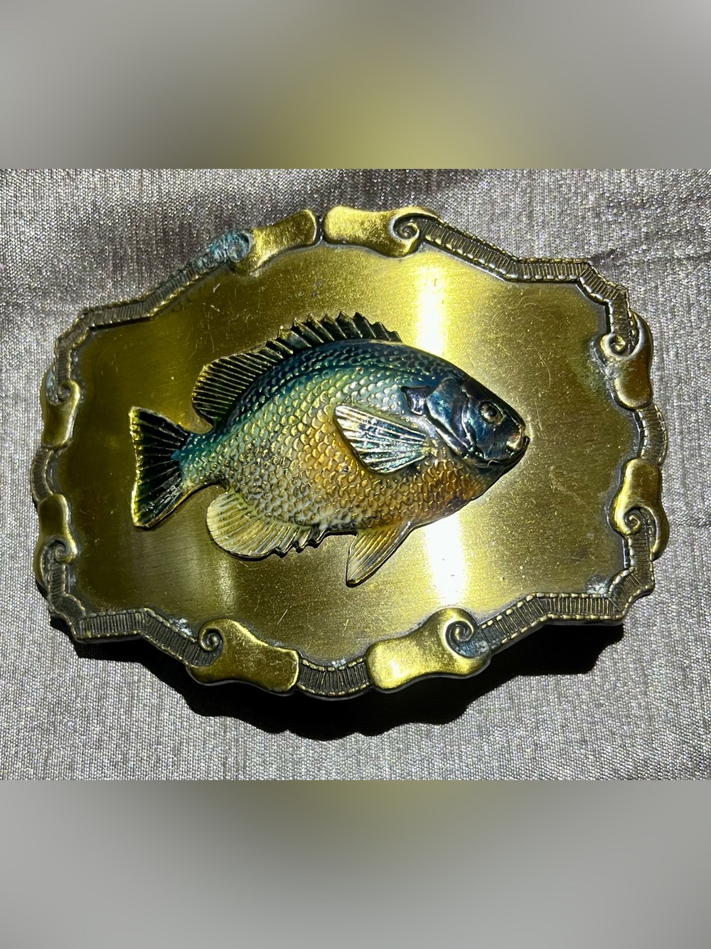 Vintage Brass Fish Belt Buckle by Raintree of Perch Fish 1977-78